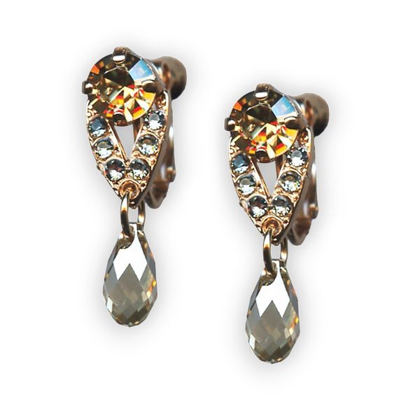 Mariana Earrings Sophisticated Amber, Champagne, & Pale Blue Austrian Crystals Moondrops Cocktail Hour Coll.
