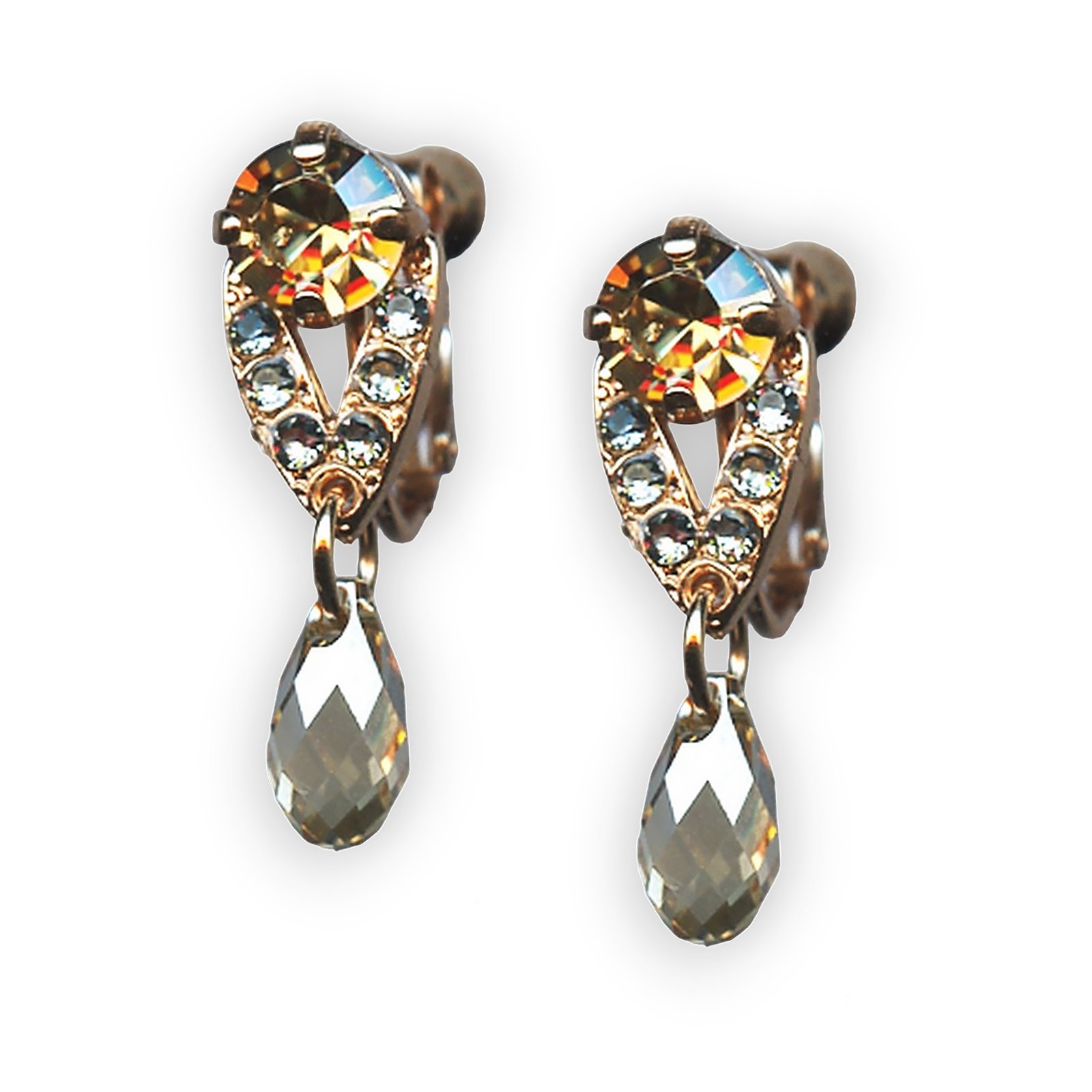 E-1526-1-216-3-RG2 (1) Mariana Earrings Sophisticated Amber, Champagne, & Pale Blue Austrian Crystals Moondrops Cocktail Hour Coll. - Image 1