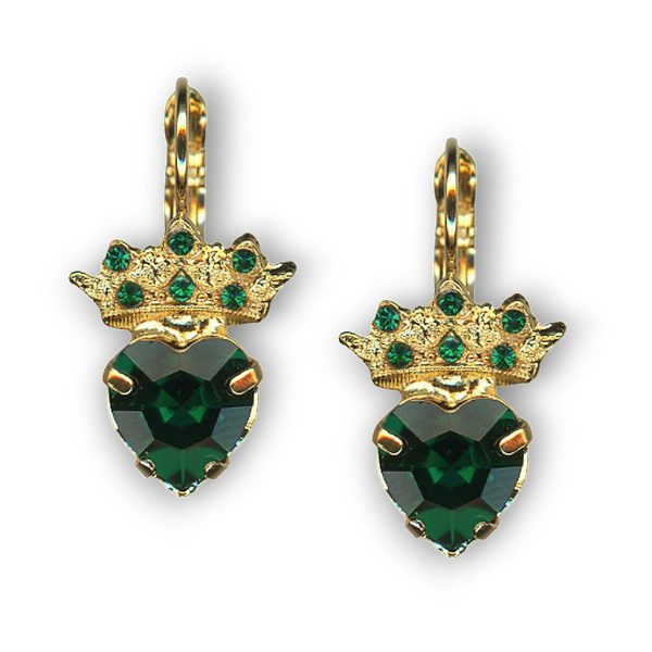Earrings By Mariana Woman Heart Tiara Emerald Swarovski Crystals