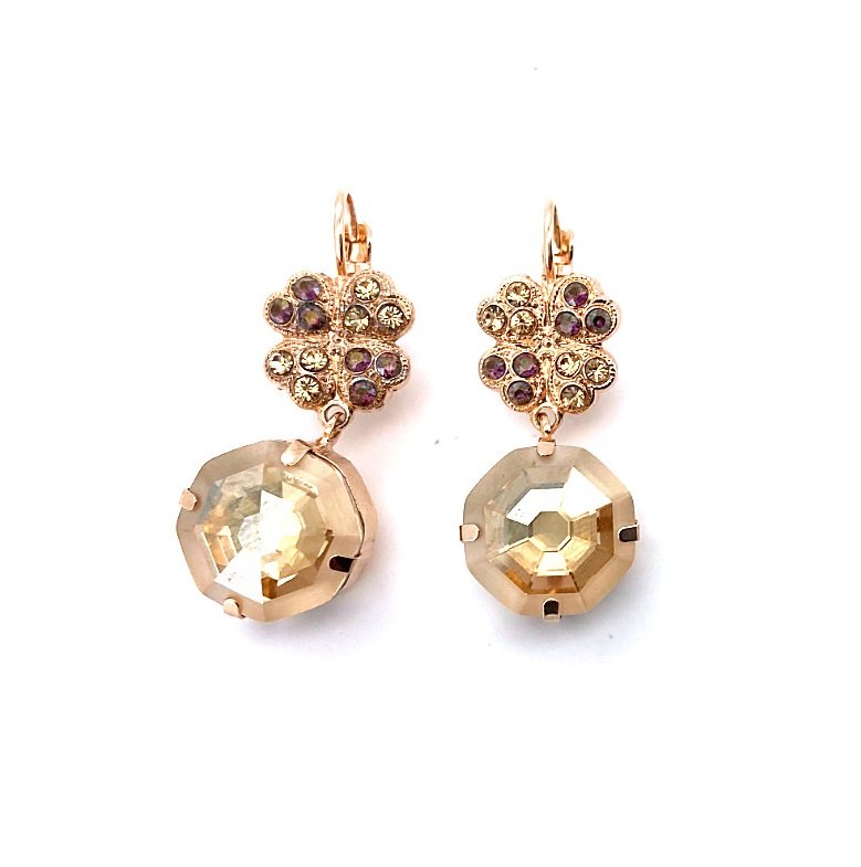 E-1678-2-1096-RG6 (3) Mariana Earrings Odyssey Coll. Beautiful Faceted Leverback Amethyst Gold Brown Austrian Crystals - Image 1