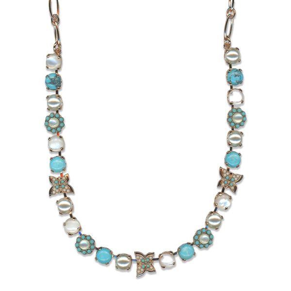 Mariana Necklace White Shell, Turq Mineral, & Cream Pearl Austrian Crystals New Moon Mystique Winter 2019 Coll.