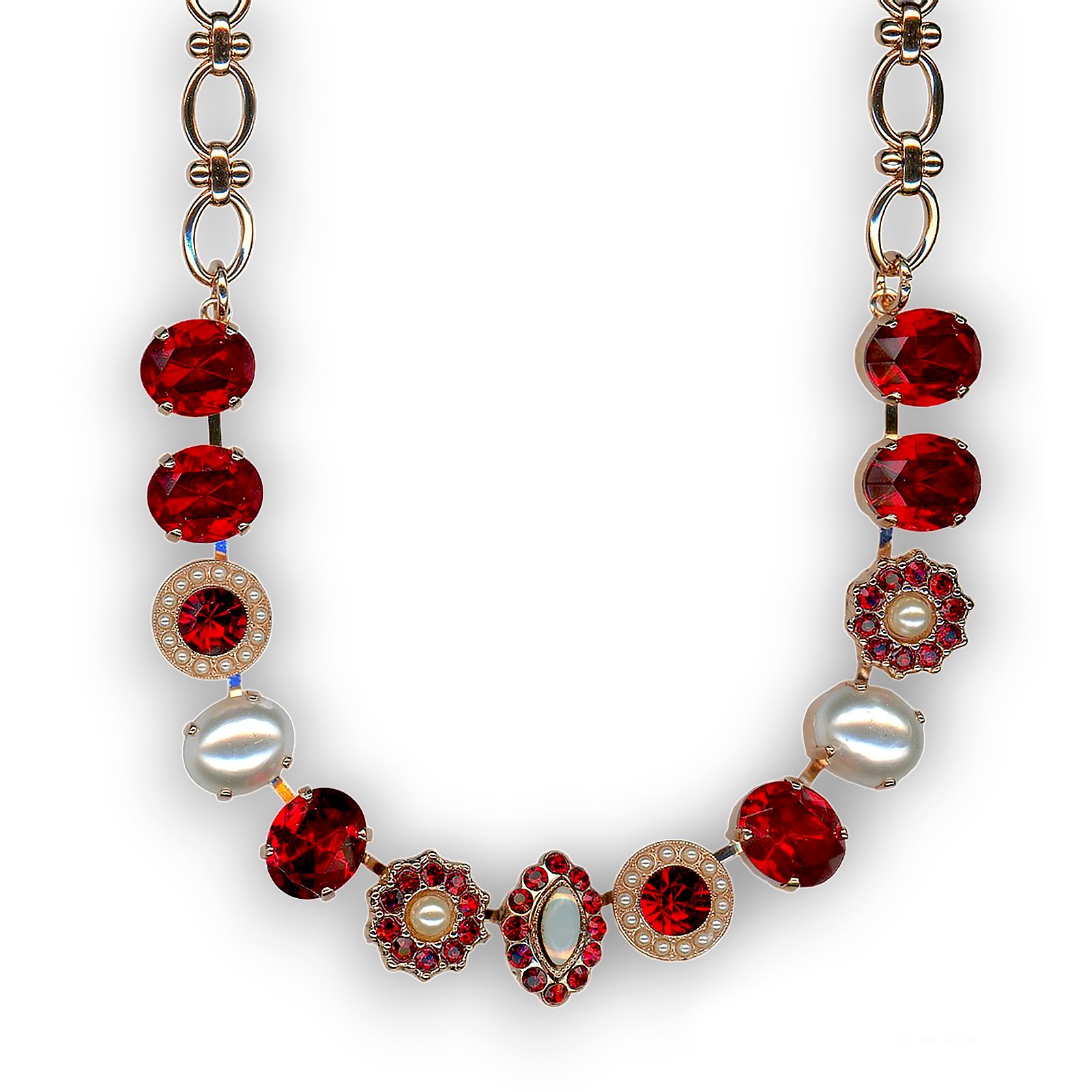N-3115-1-139208-RG (1) Mariana Necklace Timeless Cream Pearl & Siam Austrian Crystals My Treasures Coll. - Image 1