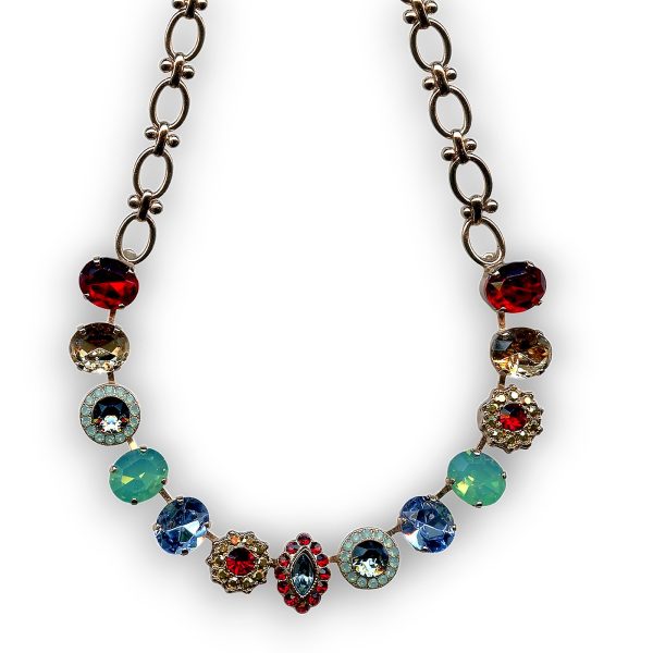 Mariana Necklace Luxurious Ruby, Golden Shadow, Pacific Opal, Indian Sapphire, & Aurum Austrian Crystals Dynasty Coll.