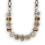 Mariana Necklace Precious Riverstone Mineral, Sand Opal, Golden Shadow, & Clear Austrian Crystals Peace Joy Of Life Coll.
