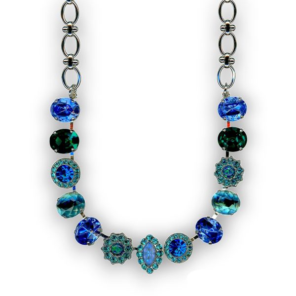 Mariana Necklace Green Tourmaline SO Mineral, Capri Blue, Sapphire, Blue Zircon, & Ocean Delite Austrian Crystals Serenity Joy Of Life Coll.