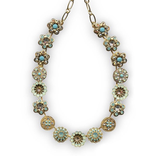 Mariana Necklace Floral Chrysolite Opal, Lt Peach, Turq, & Clear Austrian Crystals Summer Palace Silk Road Coll.