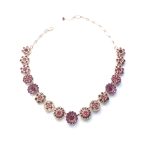 Mariana Necklace Flower Shaped Fuchsia, Siam & Padparadscha Austrian Crystals Firefly Nature Coll.