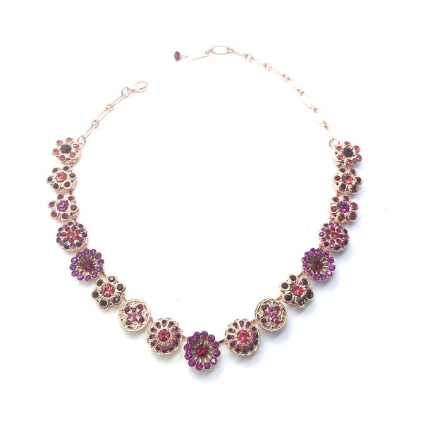 Mariana Necklace Flower Shaped Fuchsia, Siam & Padparadscha Austrian Crystals Firefly Nature Coll.