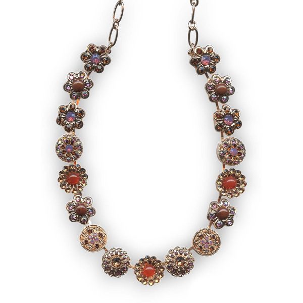 Mariana Necklace Brown Jasper Mineral, Cyclamen Opal, Dark Topaz, & Red Opal Austrian Crystals Cinnamon Silk Road Coll.