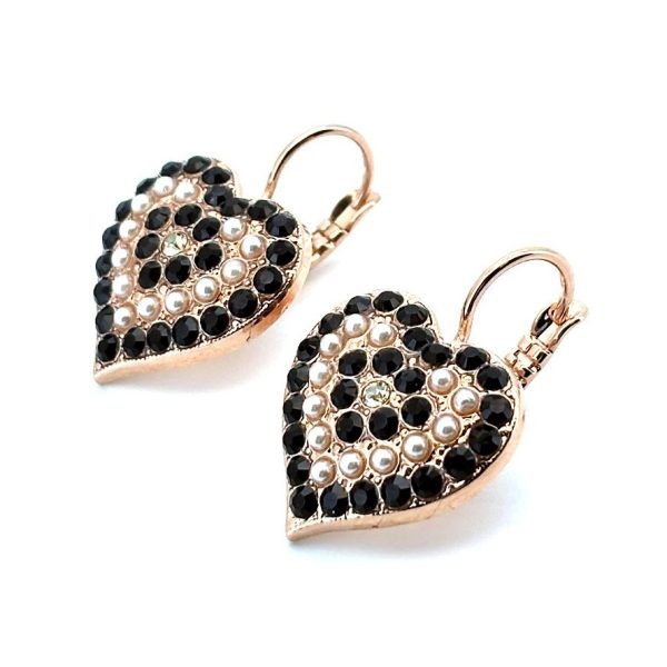 Earrings By Mariana Woman Heart Shaped Jet and Pearl Swarovski Crystals