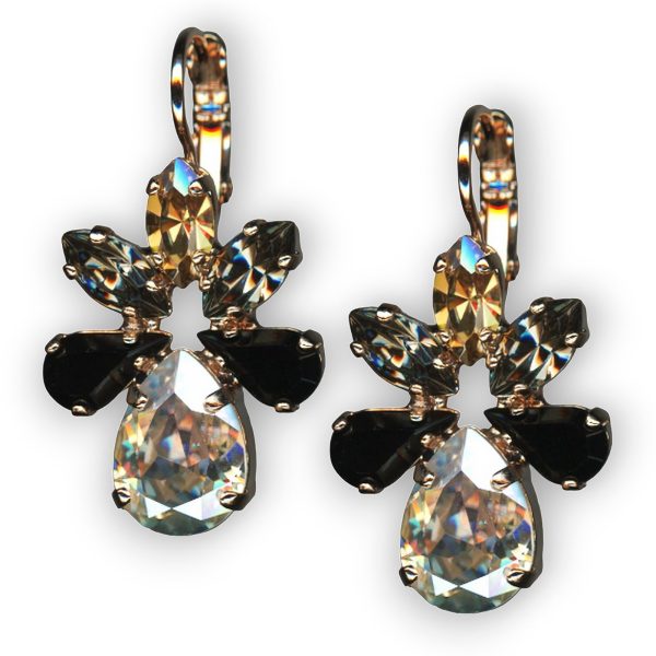 Mariana Earrings Gorgeous Moonlight, Jet, Black Diamond, & Golden Shadow Austrian Crystals Black Orchid Botanica Coll.