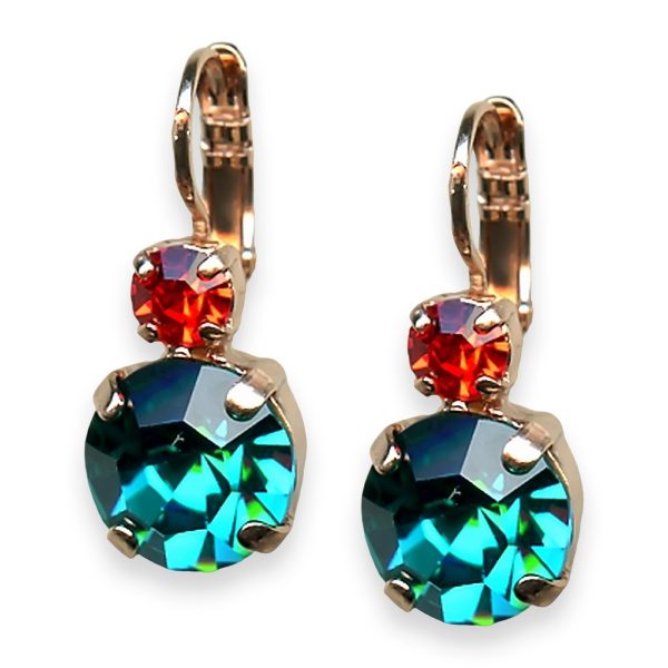 Mariana Earrings Tiger Lily Coll. Adorable Aqua Blue & Orange Austrian Crystals