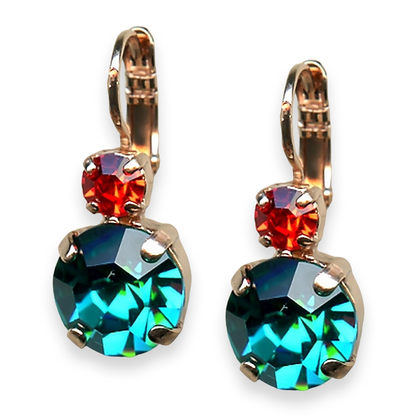 E-1037-1311-RG6 (1) Mariana Earrings Tiger Lily Coll. Adorable Aqua Blue & Orange Austrian Crystals - Image 1