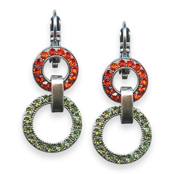 Earrings By Mariana Woman Halo Orange and Grass Green Swarovski Crystals