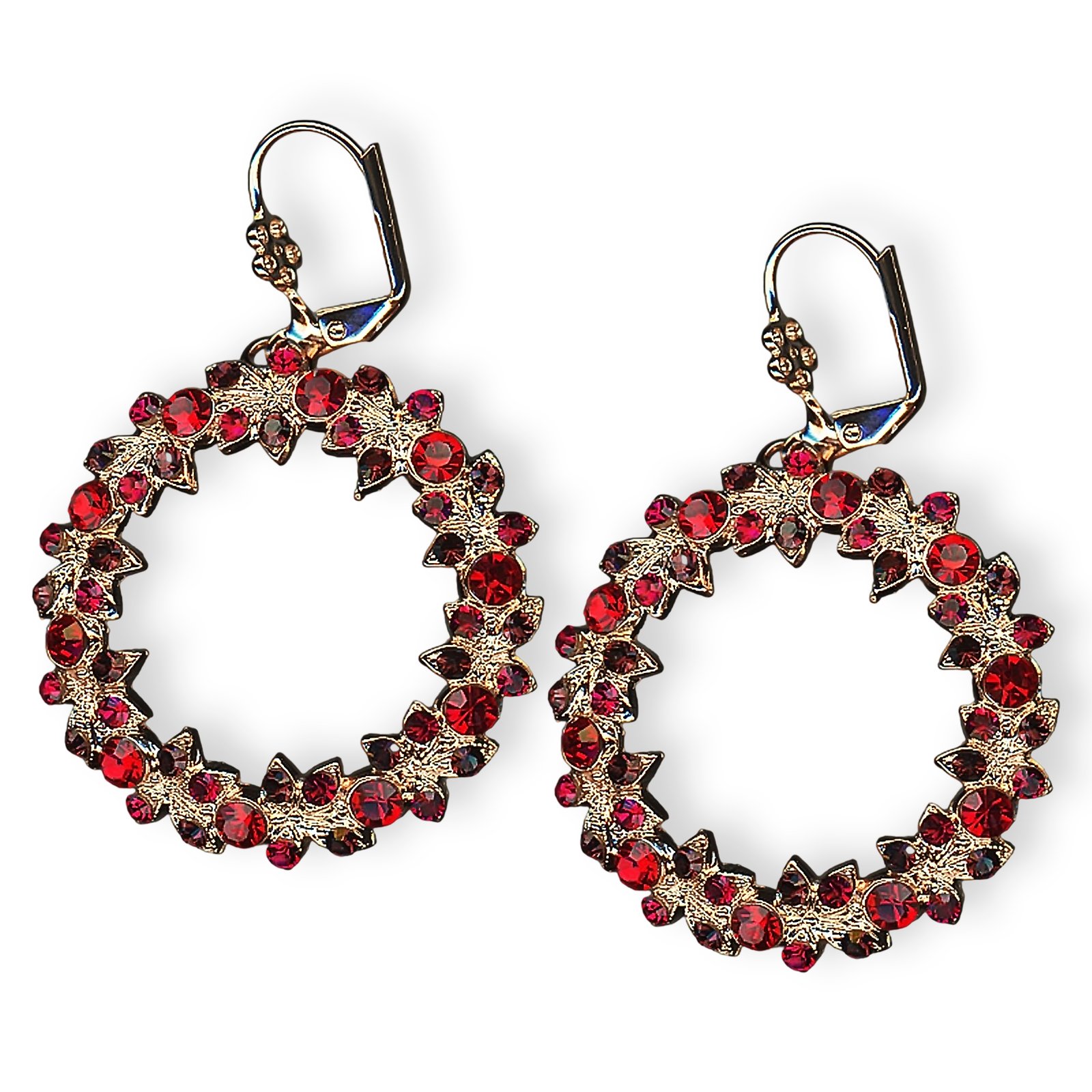 E-1040-7-1070-RG1 (1) Mariana Earrings Lady In Red Coll. Wreath Vines Siam & Burgundy Austrian Crystals - Image 1