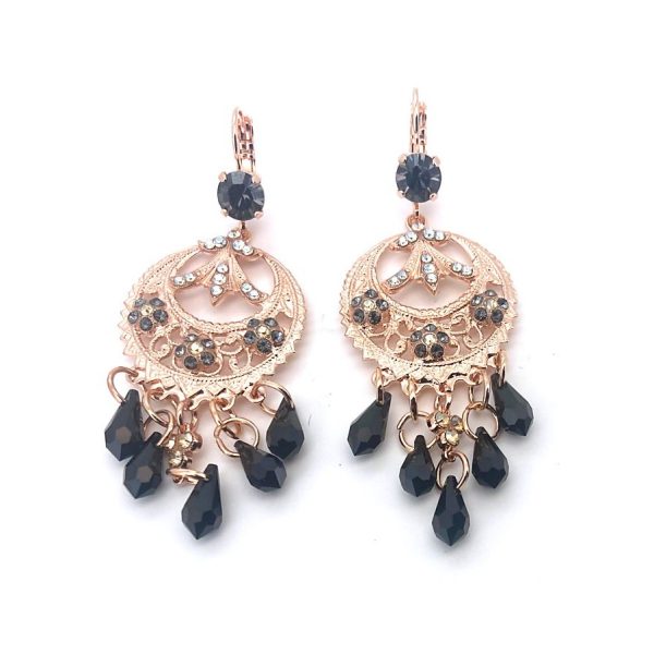 Earrings By Mariana Woman Boho Gypsy Jet and Black Diamond Swarovski Crystals