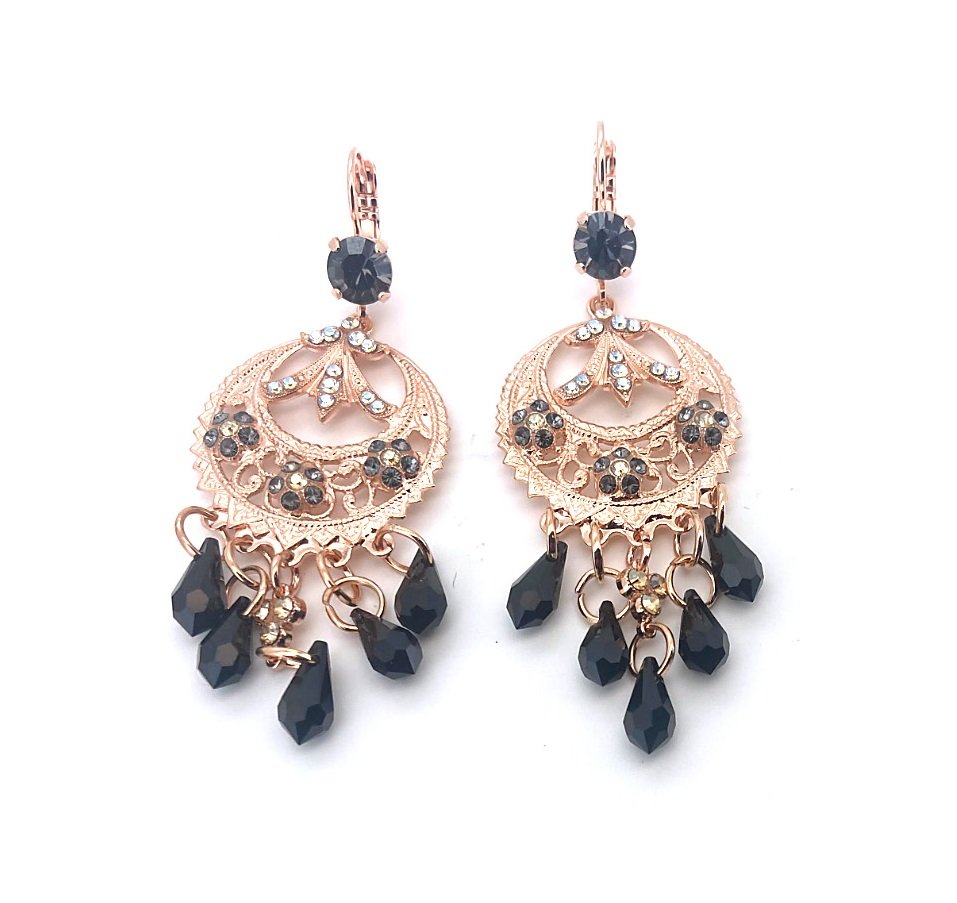 E-1043-1-1908-RG6 (1) Earrings By Mariana Woman Boho Gypsy Jet and Black Diamond Swarovski Crystals - Image 1