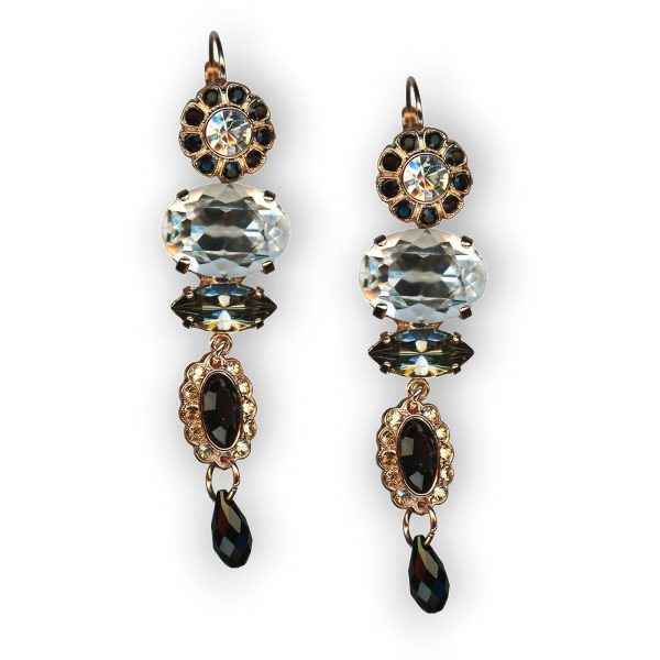 Mariana Earrings Glamorous Jet, Black Diamond, & Moonlight Austrian Crystals Black Orchid Botanica Coll.