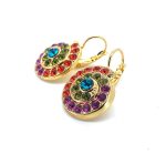 Earrings By Mariana Tiger Lily Coll. Shell Encrusted Orange, Plum Purple, Grass Green, & Aqua Blue Austrian Crystals - Image 3