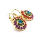 Earrings By Mariana Tiger Lily Coll. Shell Encrusted Orange, Plum Purple, Grass Green, & Aqua Blue Austrian Crystals - Image 2