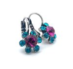 Earrings By Mariana Woman Stylish Floral Fuchsia and Teal Swarovski Crystals - Image 3