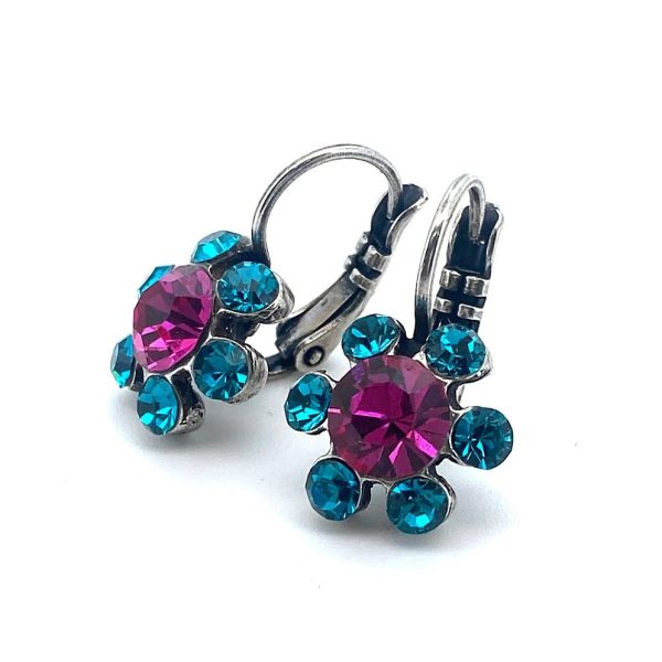 Earrings By Mariana Woman Stylish Floral Fuchsia and Teal Swarovski Crystals