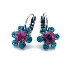 Earrings By Mariana Woman Stylish Floral Fuchsia and Teal Swarovski Crystals - Image 2