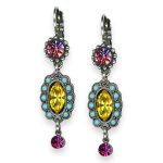 Mariana Earrings Poppy Coll. Dangling Rose, Turq, Yellow, & Fuchsia Austrian Crystals - Image 2