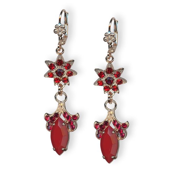 Earrings By Mariana Woman Dangling Siam and Synthetic Coral Swarovski Crystals