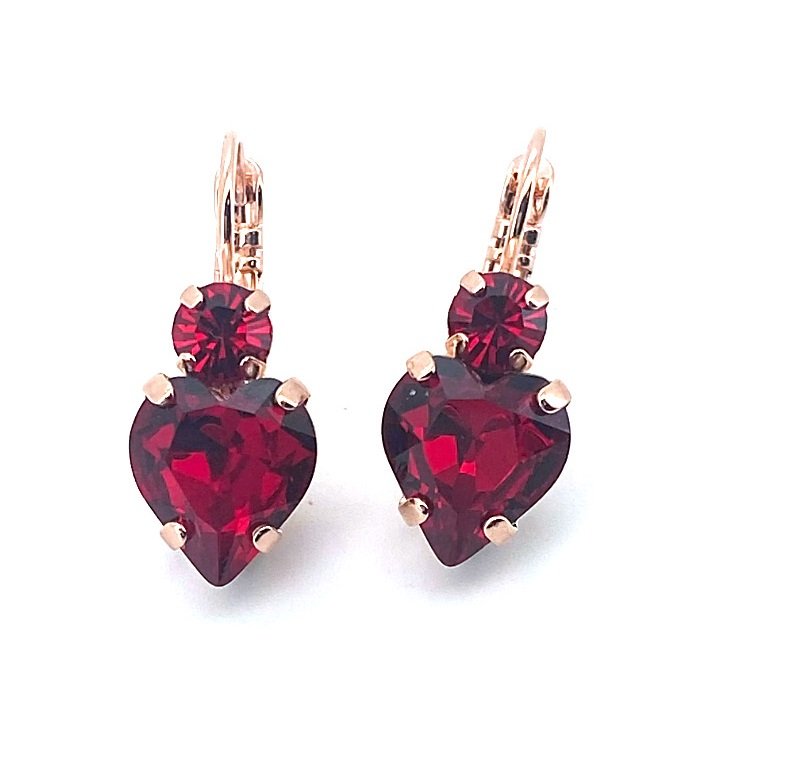 E-1100-3-208208-RG6 (3) Earrings By Mariana Cocktail Hour Coll. Heart Shaped Siam Swarovski Crystals - Image 1