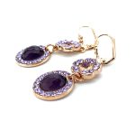 Mariana Earrings Wildberry/Misty Coll. Dangling Amethyst Mineral, Cyclamen Opal, & Lt Amethyst Austrian Crystals - Image 2