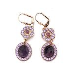 Mariana Earrings Wildberry/Misty Coll. Dangling Amethyst Mineral, Cyclamen Opal, & Lt Amethyst Austrian Crystals