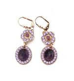 Mariana Earrings Wildberry/Misty Coll. Dangling Amethyst Mineral, Cyclamen Opal, & Lt Amethyst Austrian Crystals