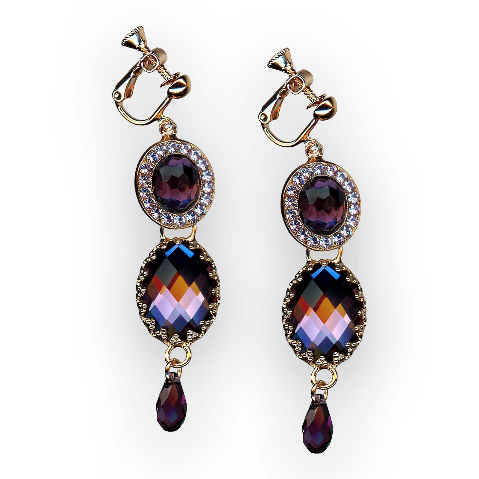 E-1130368-M1134-RG2 (1) Mariana Earrings Wildberry / Misty Coll. Fab Amethyst Mineral & Violet Austrian Crystals. - Image 1
