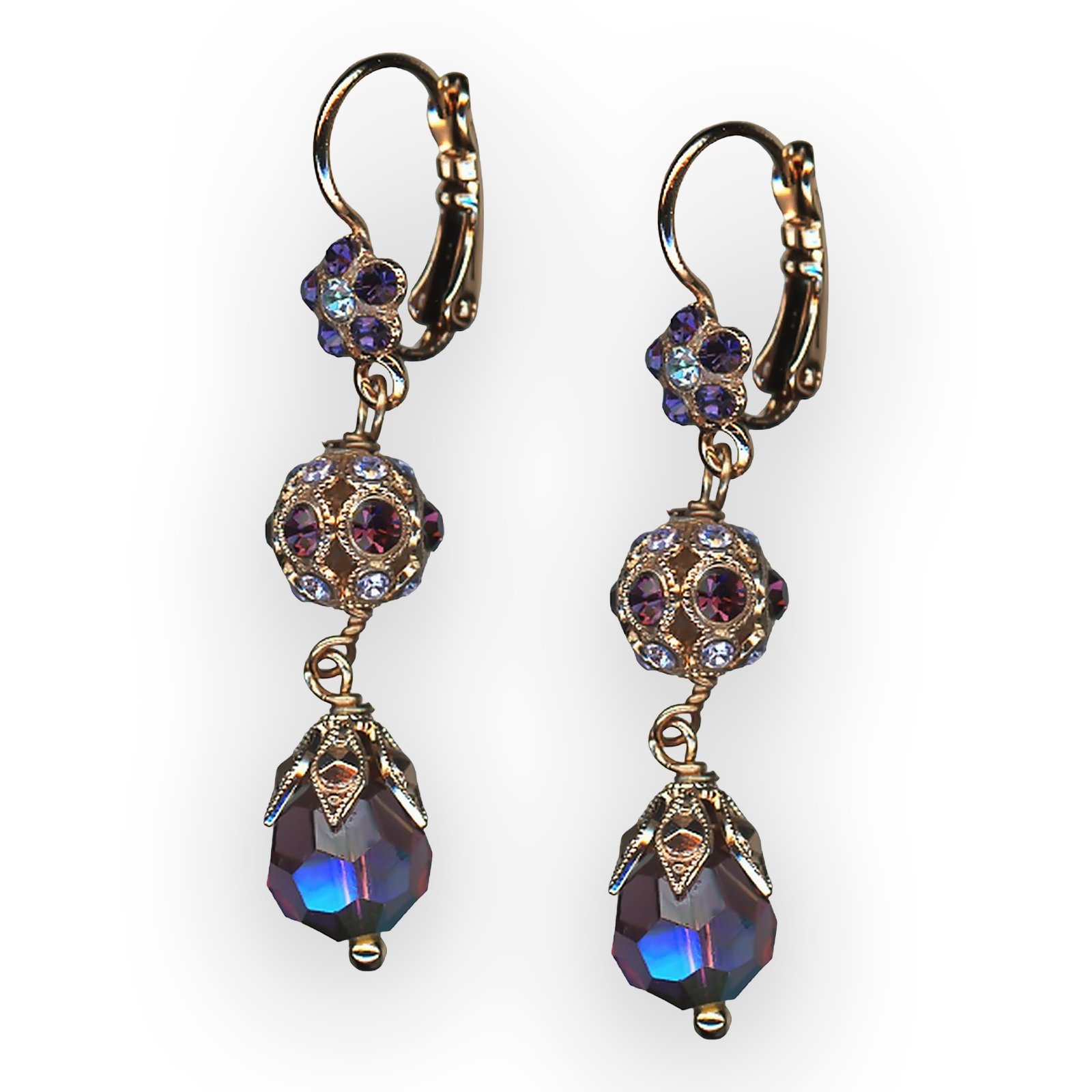 E-1134-1134-RG6 (1) Earrings By Mariana Woman Dangling Tanzanite and Lilac Swarovski Crystals - Image 1