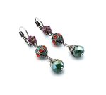 Earrings By Mariana Woman Floral Plum Purple and Grass Green Swarovski Crystals - Image 3