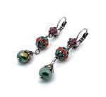 Earrings By Mariana Woman Floral Plum Purple and Grass Green Swarovski Crystals
