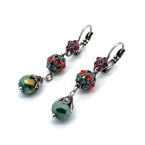 Earrings By Mariana Woman Floral Plum Purple and Grass Green Swarovski Crystals