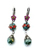 Earrings By Mariana Woman Floral Plum Purple and Grass Green Swarovski Crystals - Image 2