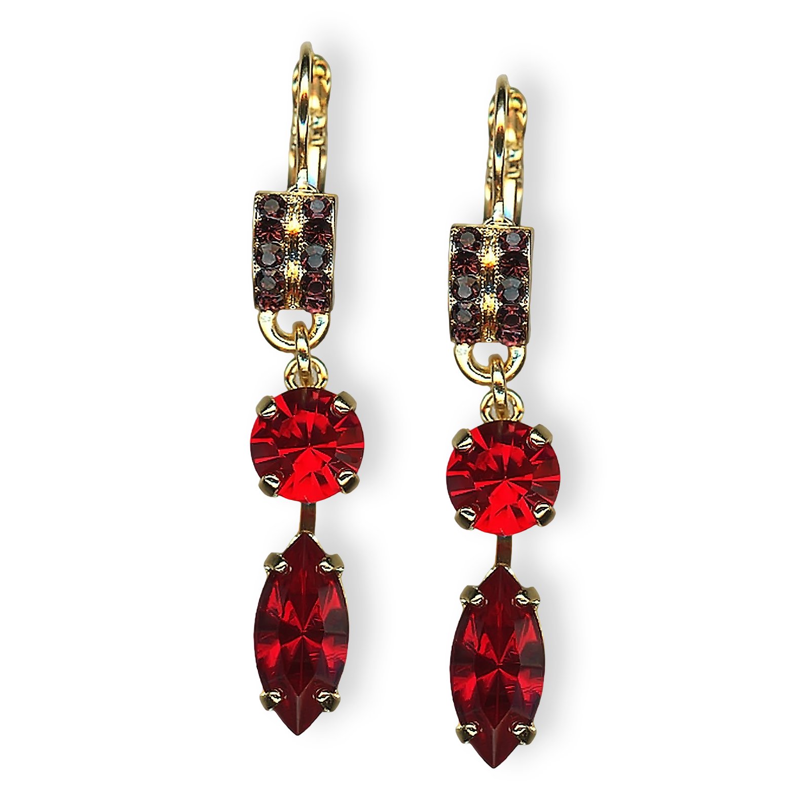 E-1143-10-1070-YG6 (1) Earrings By Mariana Woman Stunning Siam, Ruby and Burgundy Swarovski Crystals - Image 1