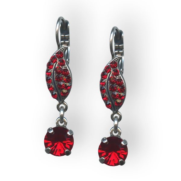 Mariana Earrings Leaf Dangling Siam Austrian Crystals Primrose Cocktail Hour Coll.