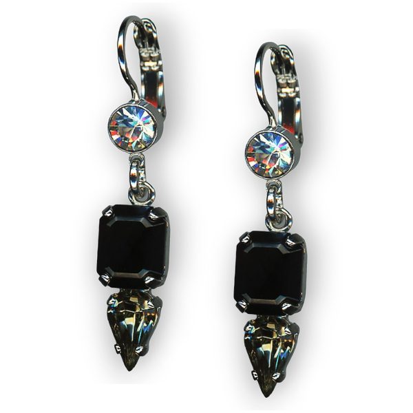 Mariana Earrings Dangling Moonlight, Jet, & Silver Night Austrian Crystals Black Orchid Botanica Coll.