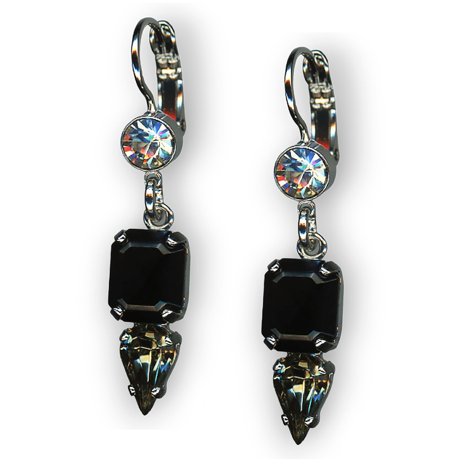 E-1144-2-1908-SP6 (1) Mariana Earrings Dangling Moonlight, Jet, & Silver Night Austrian Crystals Black Orchid Botanica Coll. - Image 1