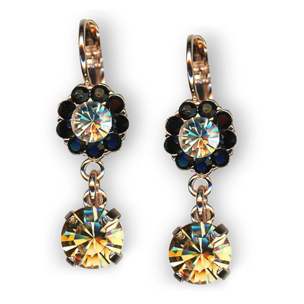 Mariana Earrings Dangling Floral Jet, Moonlight, & Golden Shadow Austrian Crystals Black Orchid Botanica Coll.