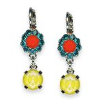 Mariana Earrings Poppy Coll. Dangling Floral Teal, Coral, & Sun Kissed Sunshine Austrian Crystals - Image 2