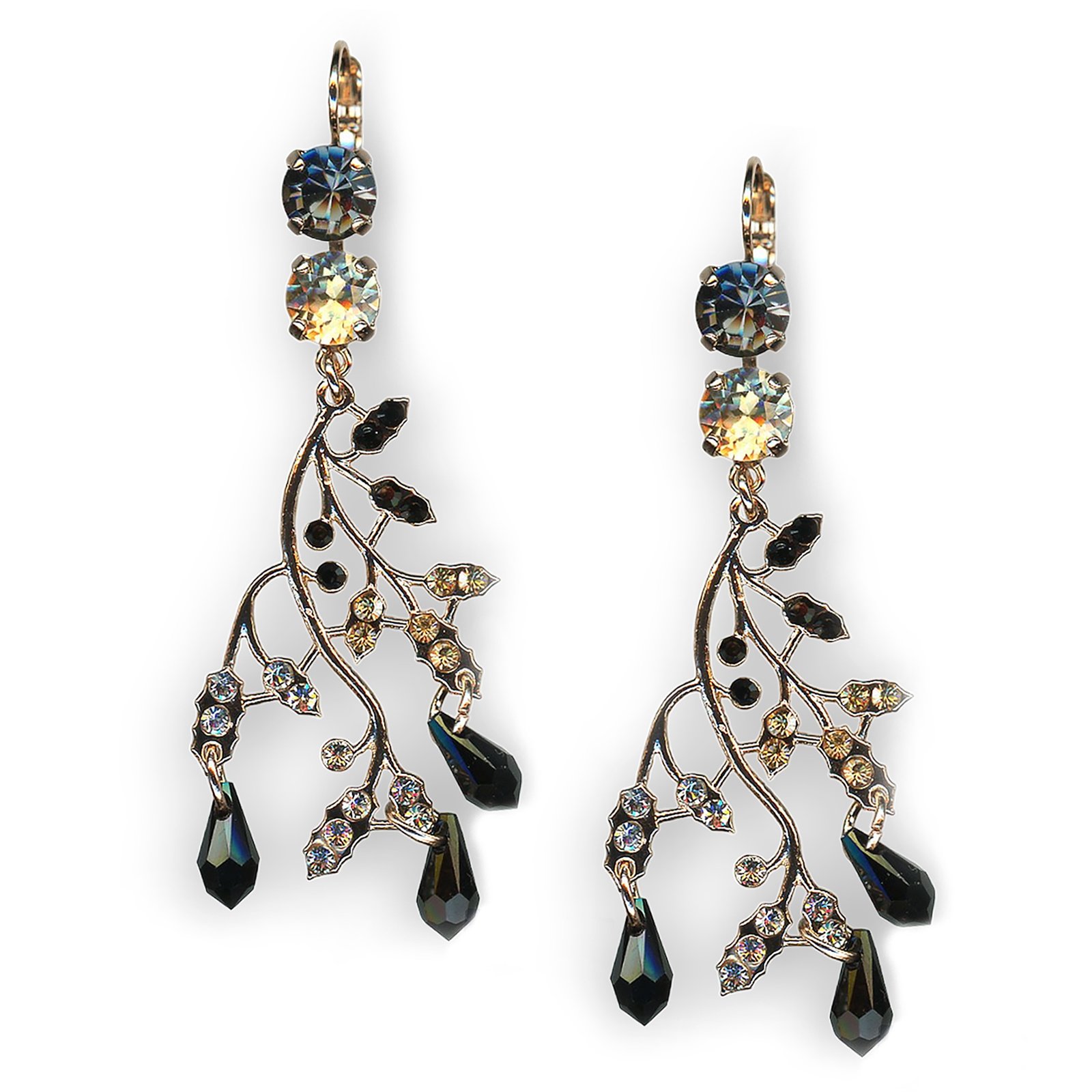 E-1155-1-1908-RG6 (2) Mariana Earrings Dangling Vine Silver Night, Jet, & Moonlight Austrian Crystals Black Orchid Botanica Coll. - Image 1