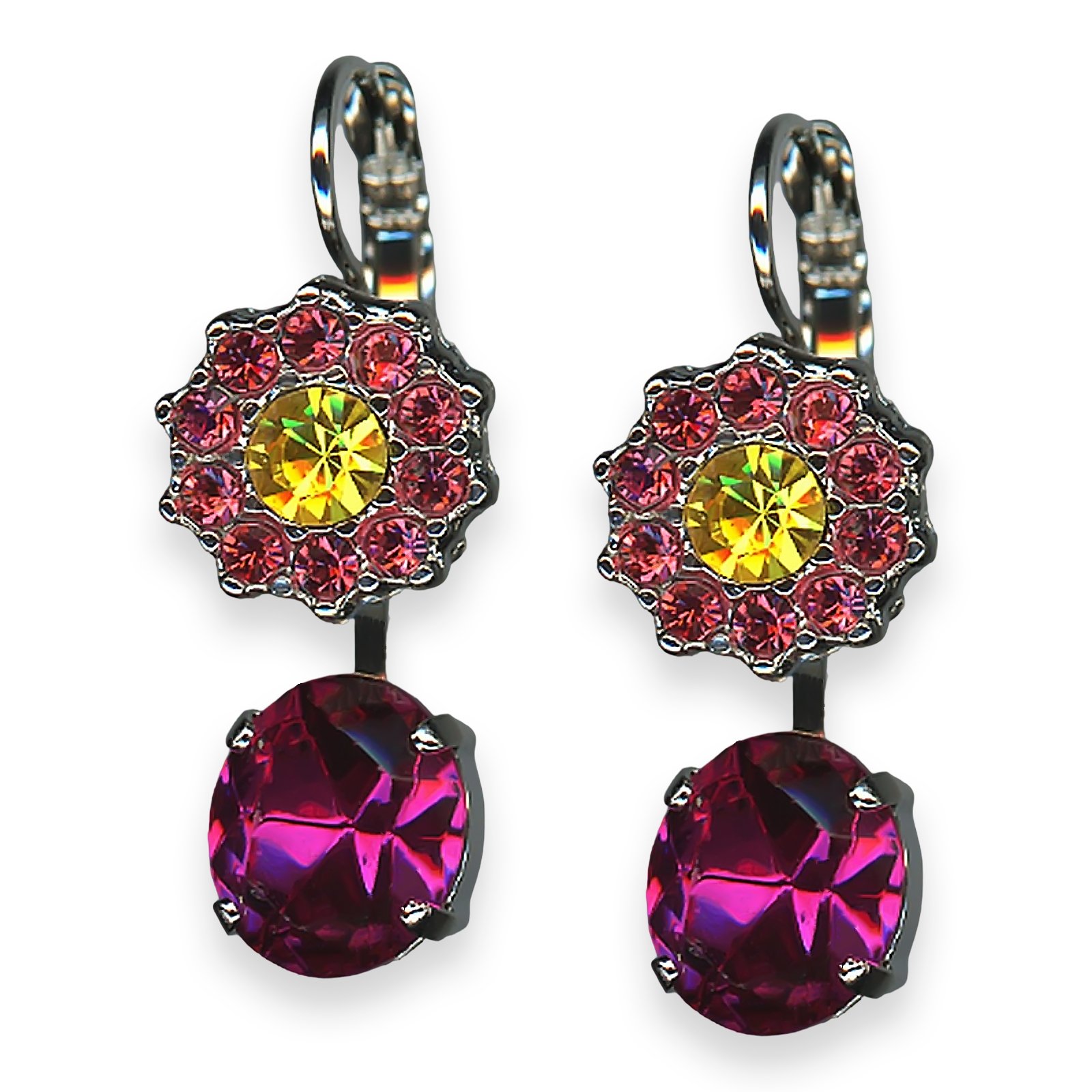 E-1157-2-1909-SP6 (1) Mariana Earrings Poppy Coll. Beautiful Rose, Yellow, & Fuchsia Austrian Crystals - Image 1