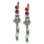 Mariana Earrings Tiger Lily Coll. Dangling Orange, Plum Purple, & Grass Green Austrian Crystals - Image 3