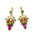 Earrings By Mariana Tiger Lily Coll. Drop Grass Green, Orange, Aqua and Plum Purple Swarovski Crystals