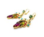 Earrings By Mariana Tiger Lily Coll. Drop Grass Green, Orange, Aqua and Plum Purple Swarovski Crystals - Image 3